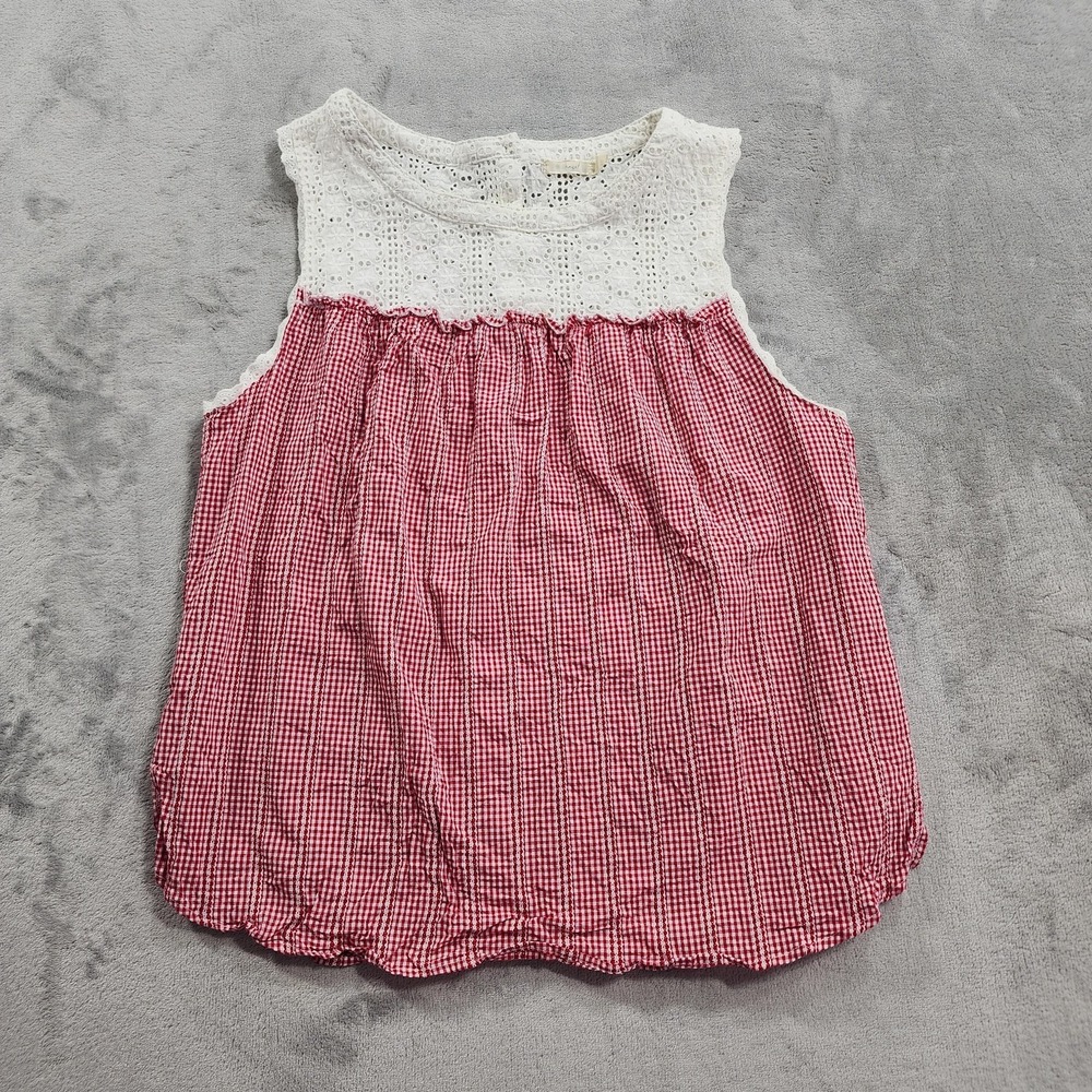 Hazel Top Womens XL Red Gingham Lace Eyelet Sleeveless Button Back Cottagecore